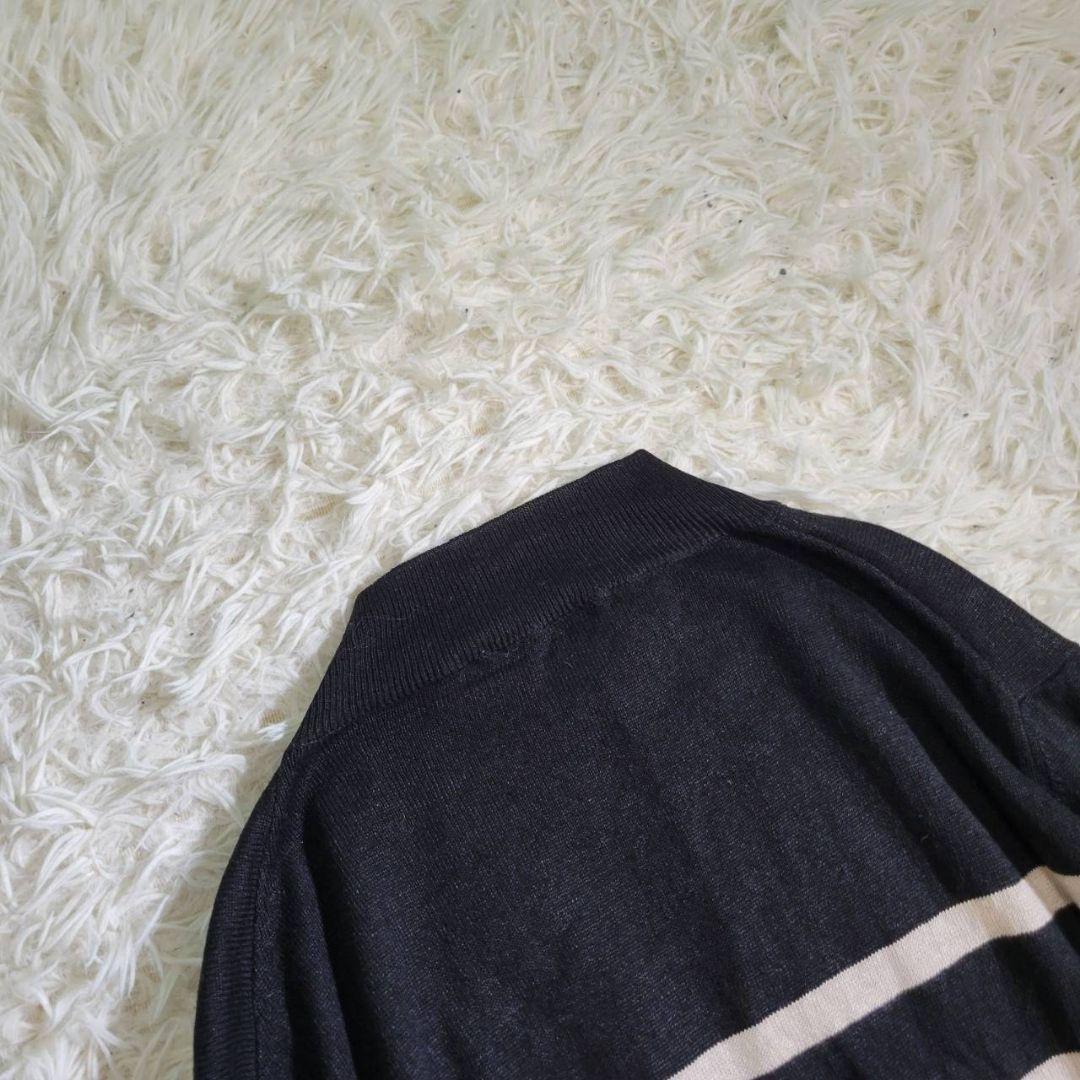 美品☆マーガレットハウエル　リネン ウール　ニット　ハイネック　ボーダー　M　黒