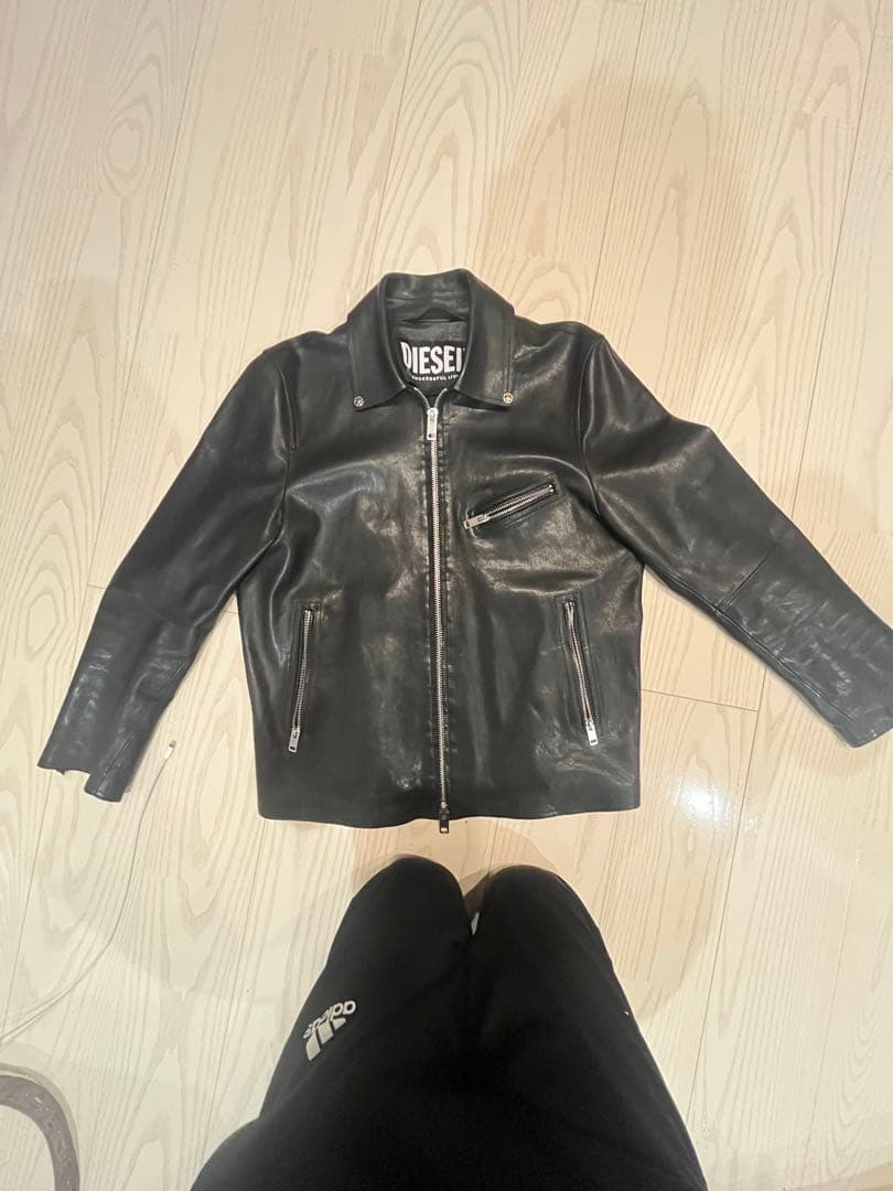 DIESEL ブラックレザーシングルライダースジャケット