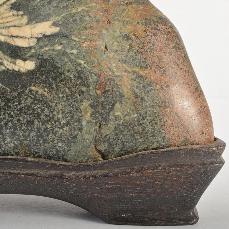 にの　鑑賞石　菊花石　置物　重さ約3019g　唐木台付　C　R6678