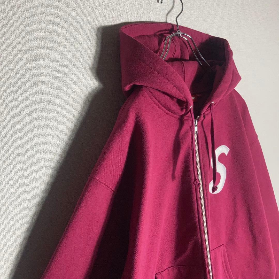【美品】SUPREME フルジップパーカー Sロゴ 刺繍 ボルドー M