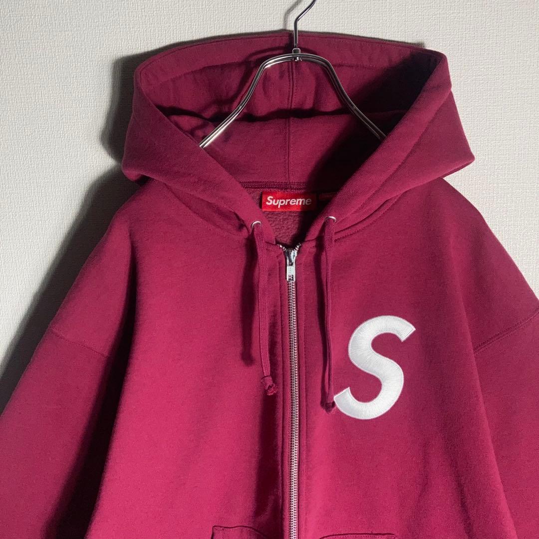 【美品】SUPREME フルジップパーカー Sロゴ 刺繍 ボルドー M