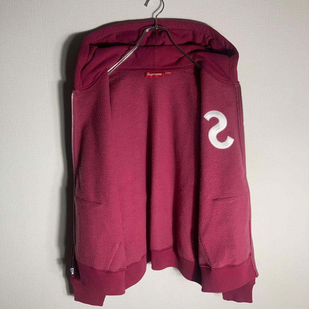 【美品】SUPREME フルジップパーカー Sロゴ 刺繍 ボルドー M