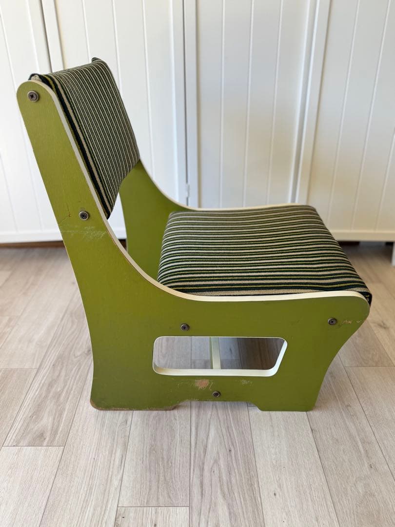 ②ソファ椅子 昭和レトロポップ 椅子 テーブル セット グリーンストライプ