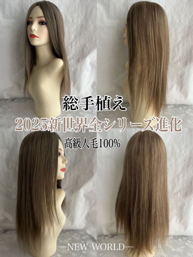 2025新世界　人毛100%　フルウィッグ　シルクスキン　医療ウィッグ
