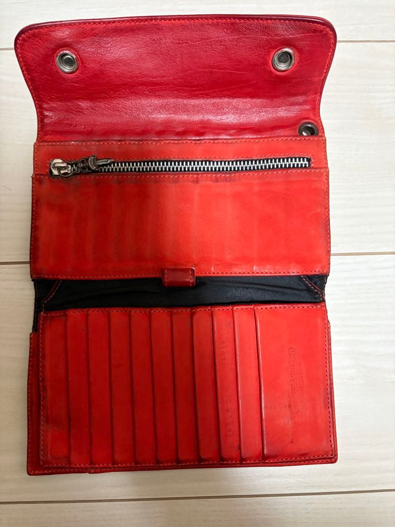 クロムハーツ chrome hearts ウェーブウォレット赤ヌバック