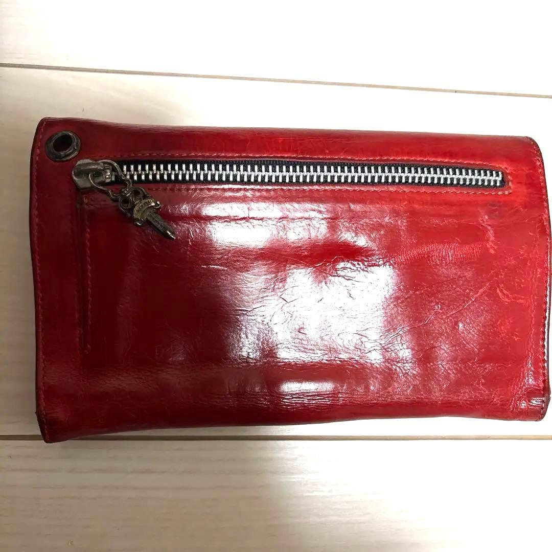 クロムハーツ chrome hearts ウェーブウォレット赤ヌバック