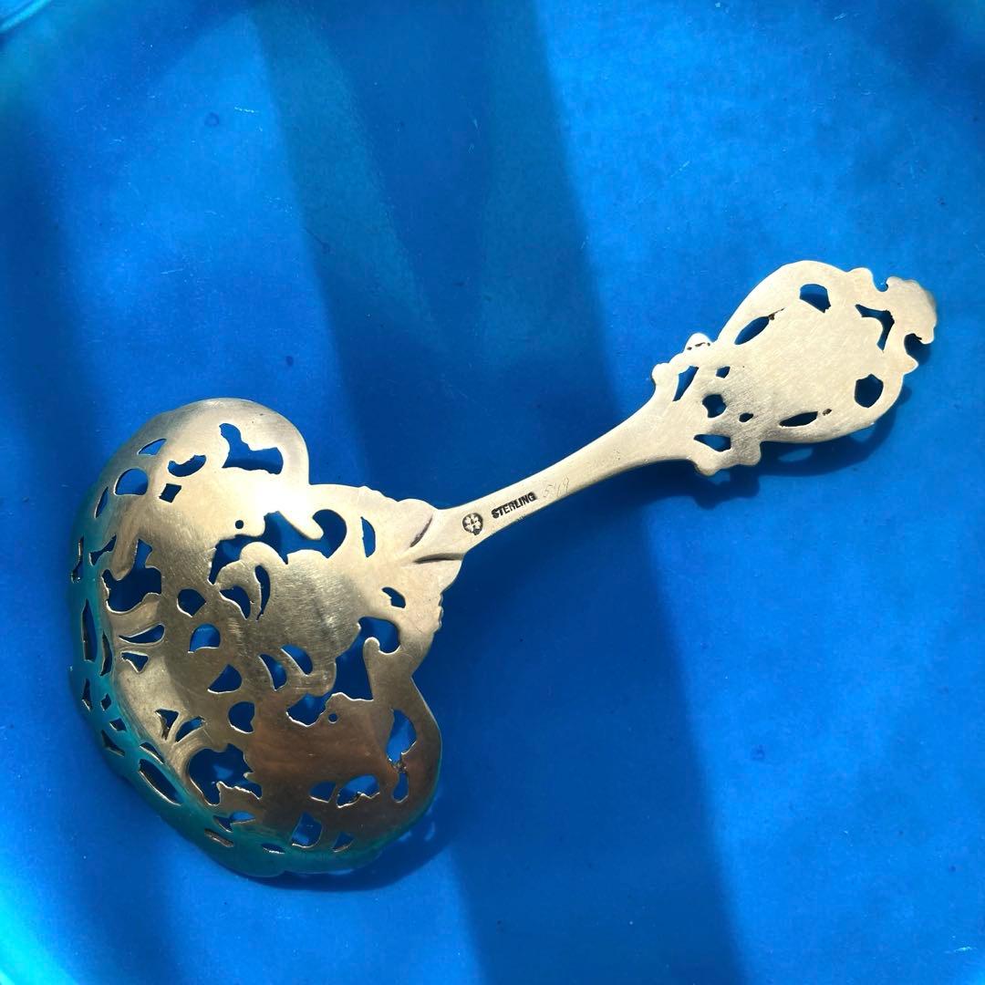 純銀鍍金　透かし王冠ライオン　ナッツスプーン