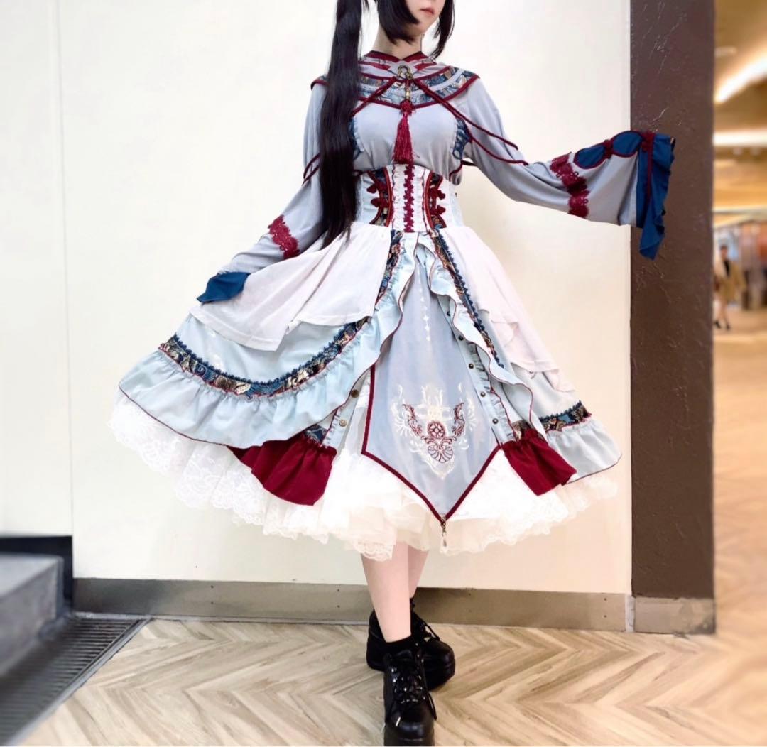 香*様 新品〜春うらら〜　チャイナスカート 水色(グレー)赤　　オッズオン