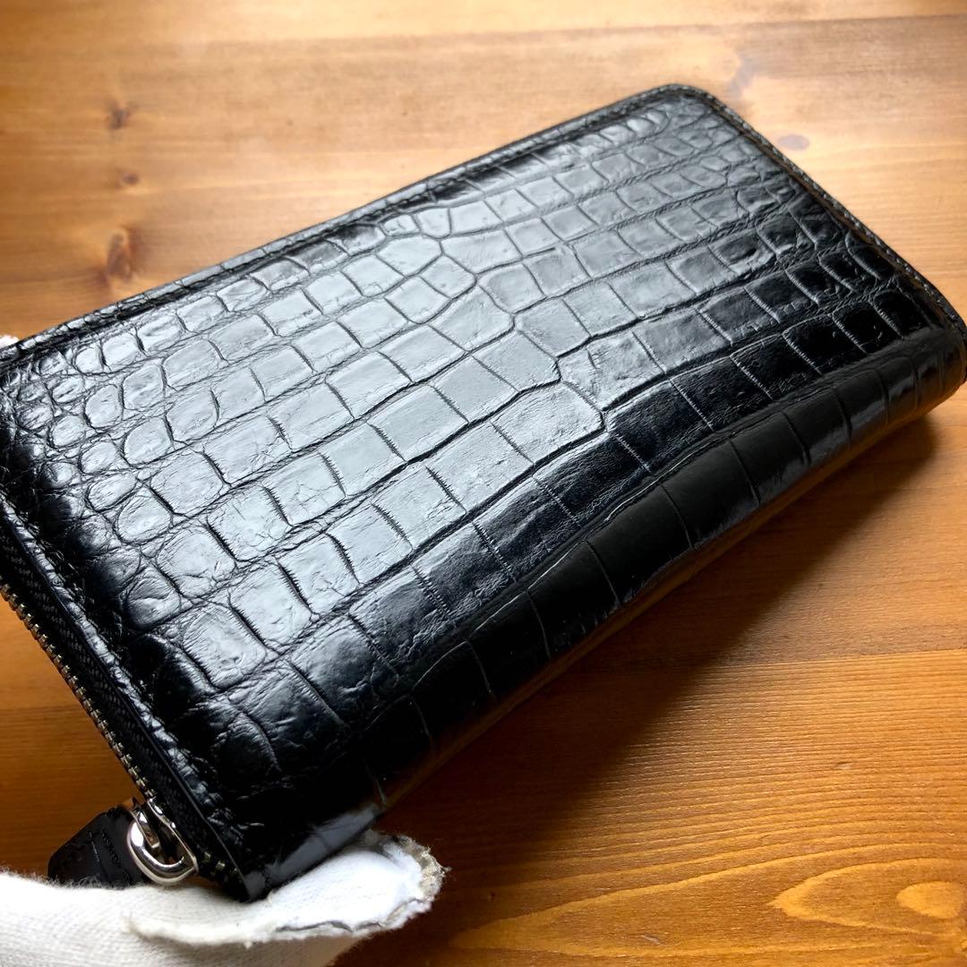 【クロコ1枚革】クロコダイル 高級長財布 サイフ メンズ ワニ革 レザー