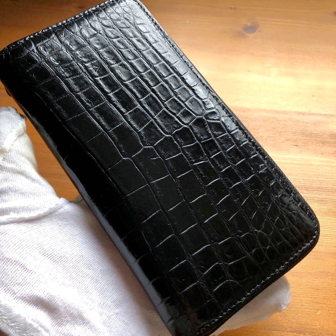 【クロコ1枚革】クロコダイル 高級長財布 サイフ メンズ ワニ革 レザー