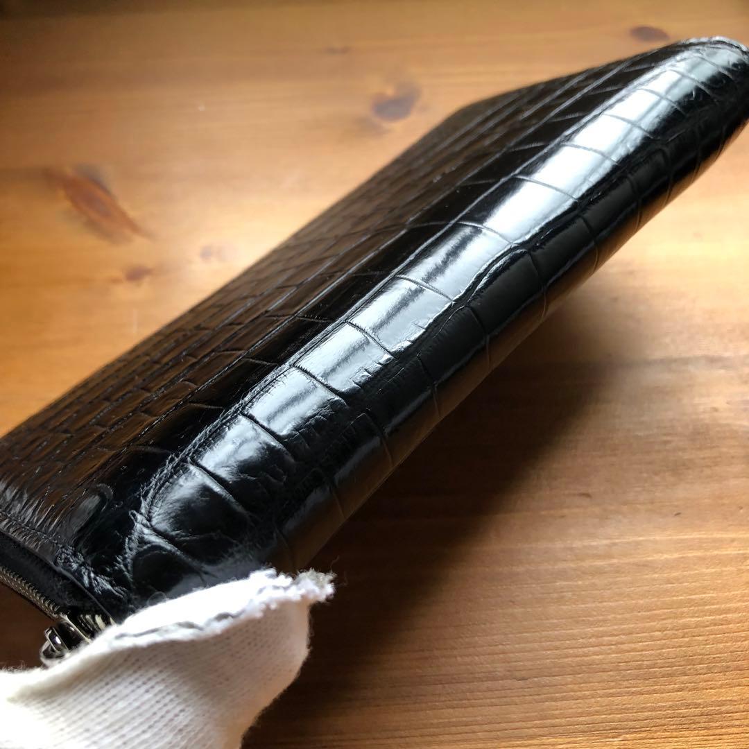 【クロコ1枚革】クロコダイル 高級長財布 サイフ メンズ ワニ革 レザー