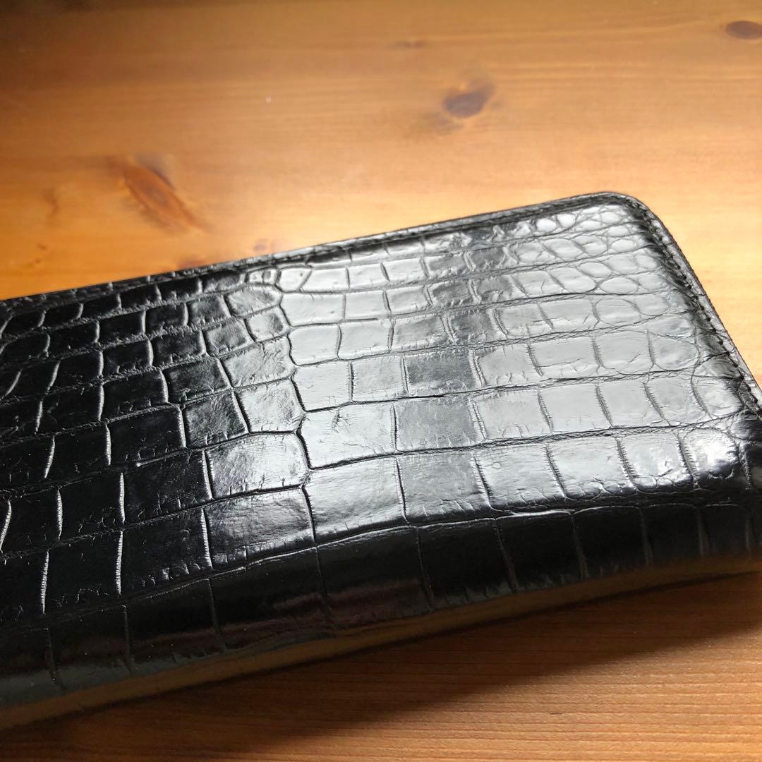 【クロコ1枚革】クロコダイル 高級長財布 サイフ メンズ ワニ革 レザー