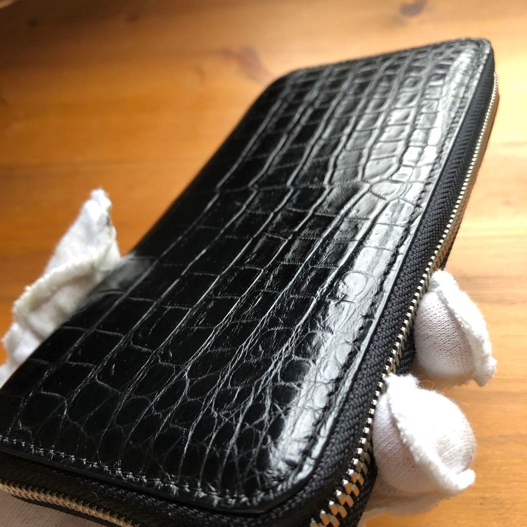 【クロコ1枚革】クロコダイル 高級長財布 サイフ メンズ ワニ革 レザー