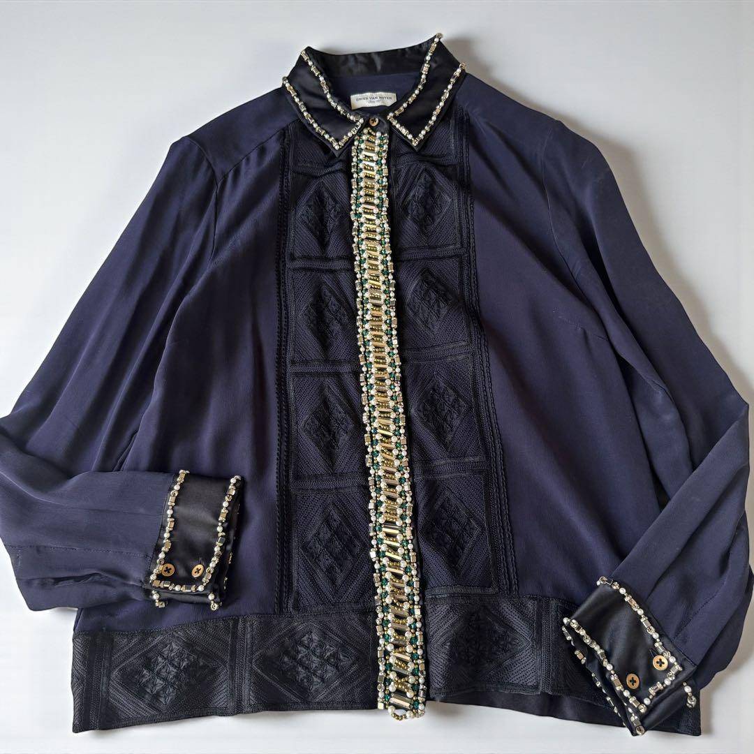 希少✨ドリスヴァンノッテン シルクブラウス　ビジュー装飾 　刺繍