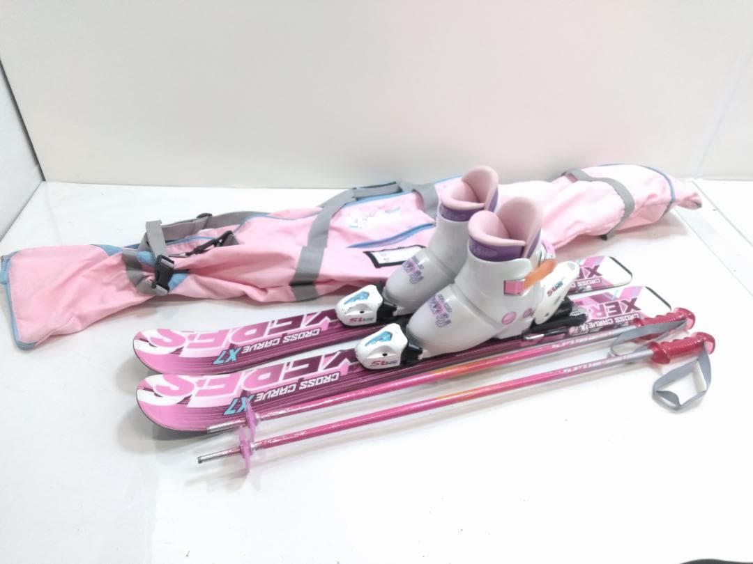 女の子 ジュニアスキー5点セット セレス 90cm ブーツ カザマ 18cm ◇
