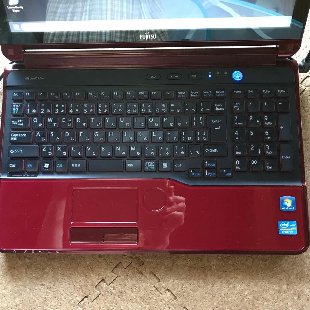 富士通 赤 ノートパソコン Windows11 SSD i7 カメラ ブルーレイ