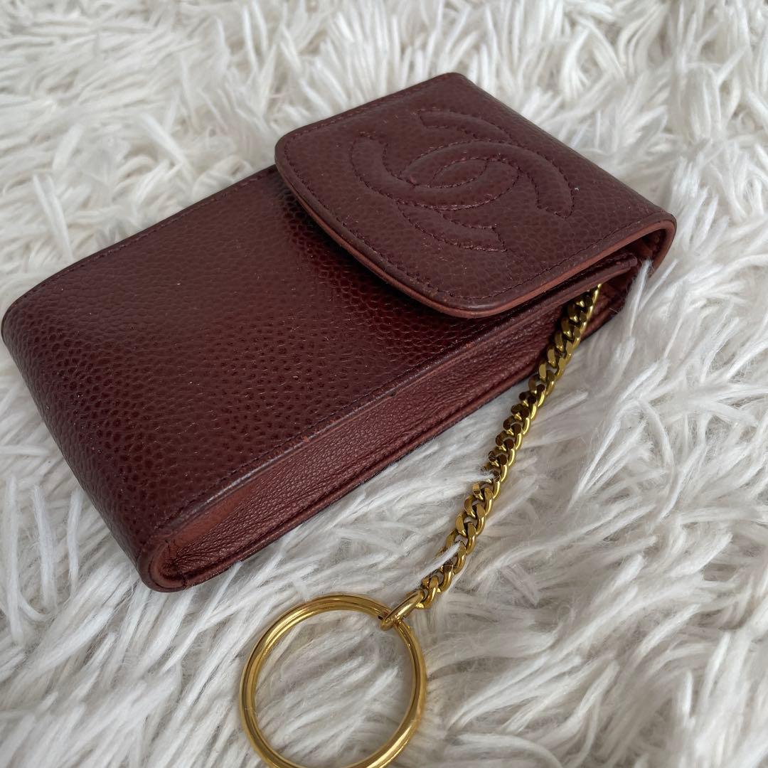 【希少・美品】シャネル キャビアスキン シガレットケース ボルドー ココマーク