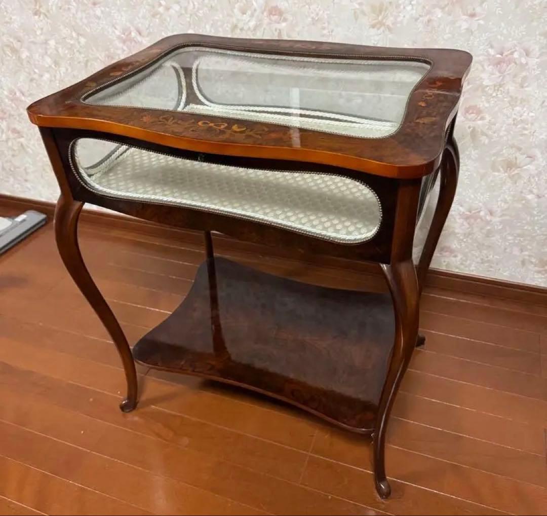 ディスプレイテーブル 木製 ガラス天板