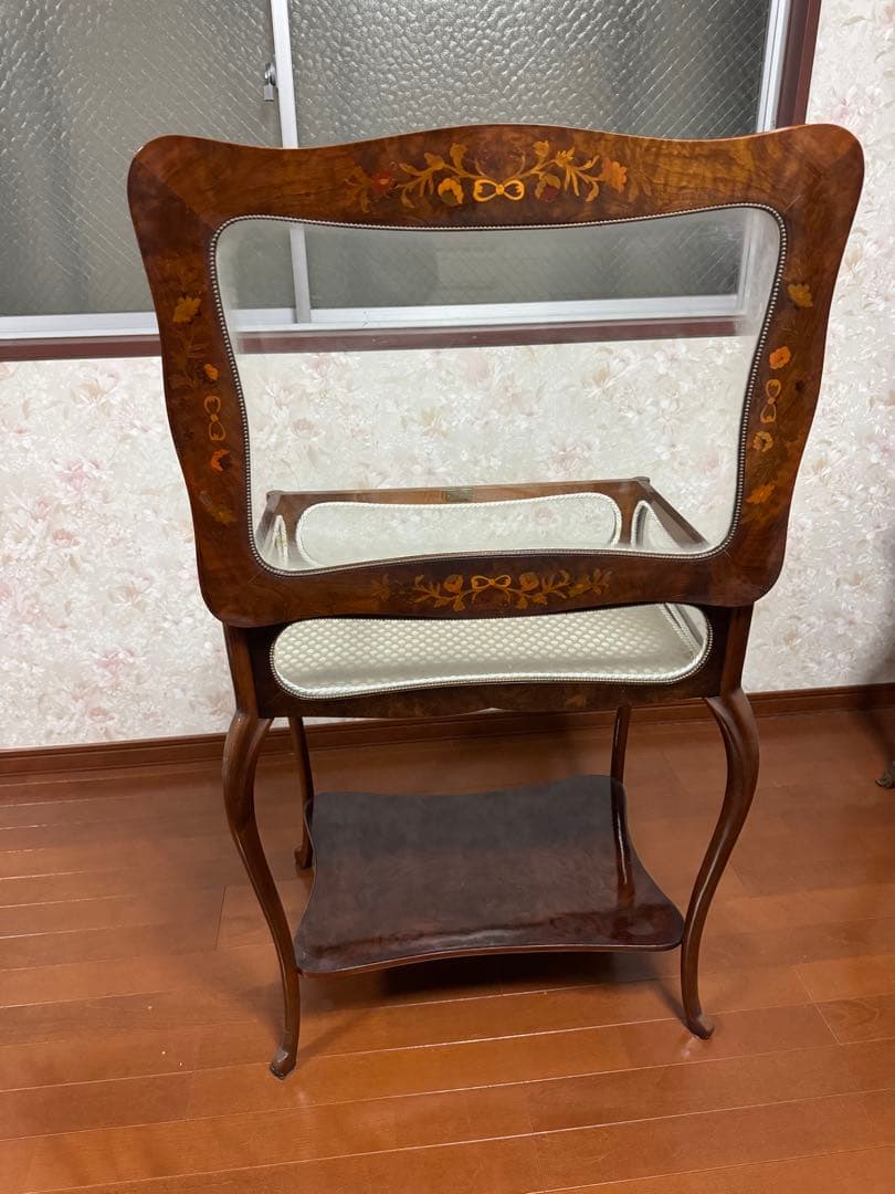 ディスプレイテーブル 木製 ガラス天板