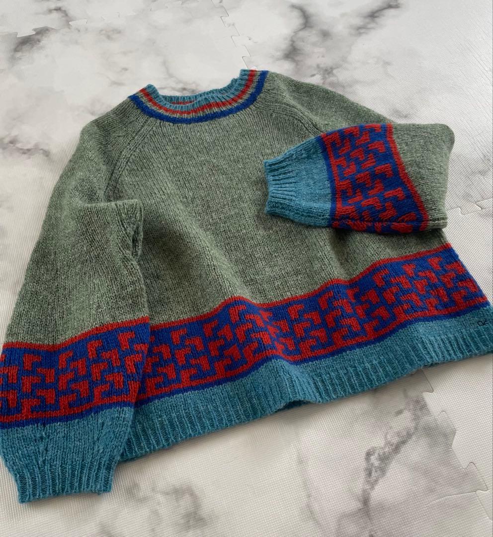 極美品【45R】春色シェットランドの ジャカードセーター