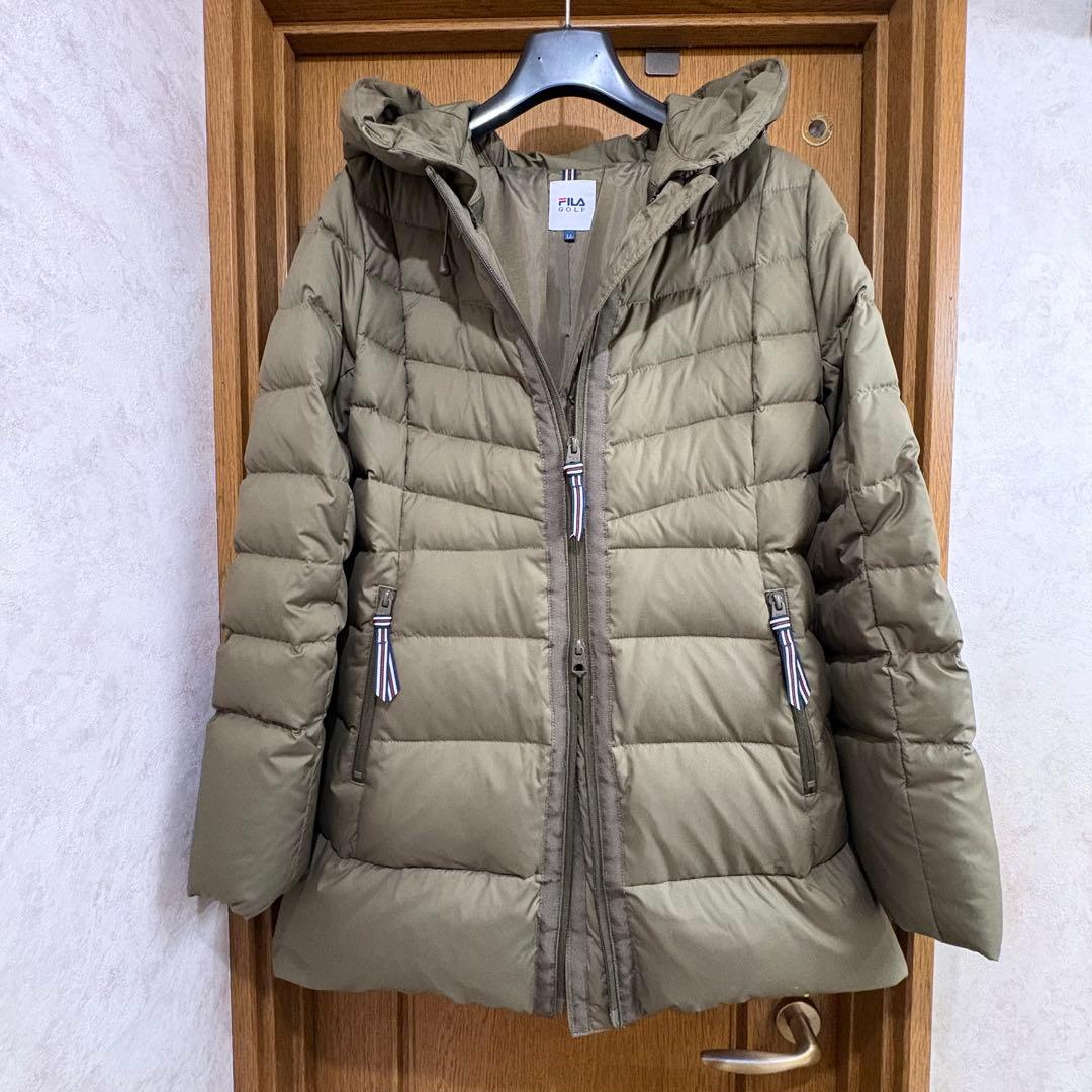 美品FILA GOLF フード取り外し可2wayダウンジャケット　カーキ　L L