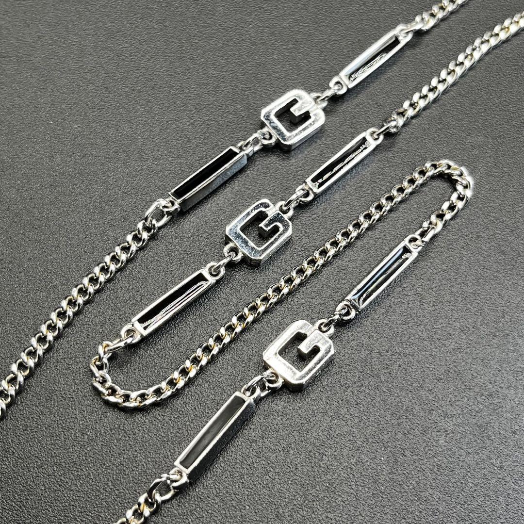 ヴィンテージ GIVENCHY ロングネックレス 74cm Gロゴ チェーン 銀