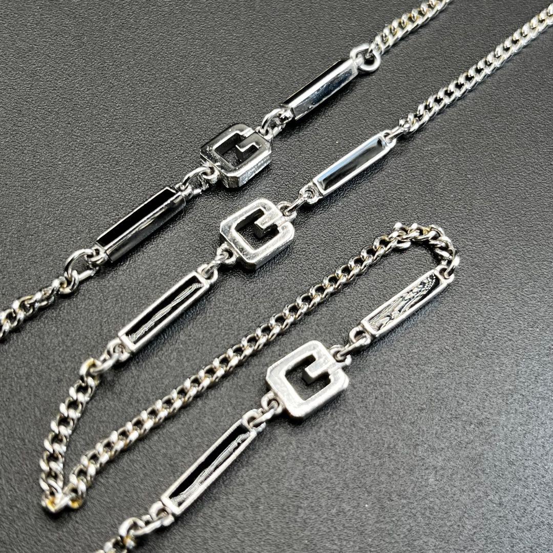 ヴィンテージ GIVENCHY ロングネックレス 74cm Gロゴ チェーン 銀