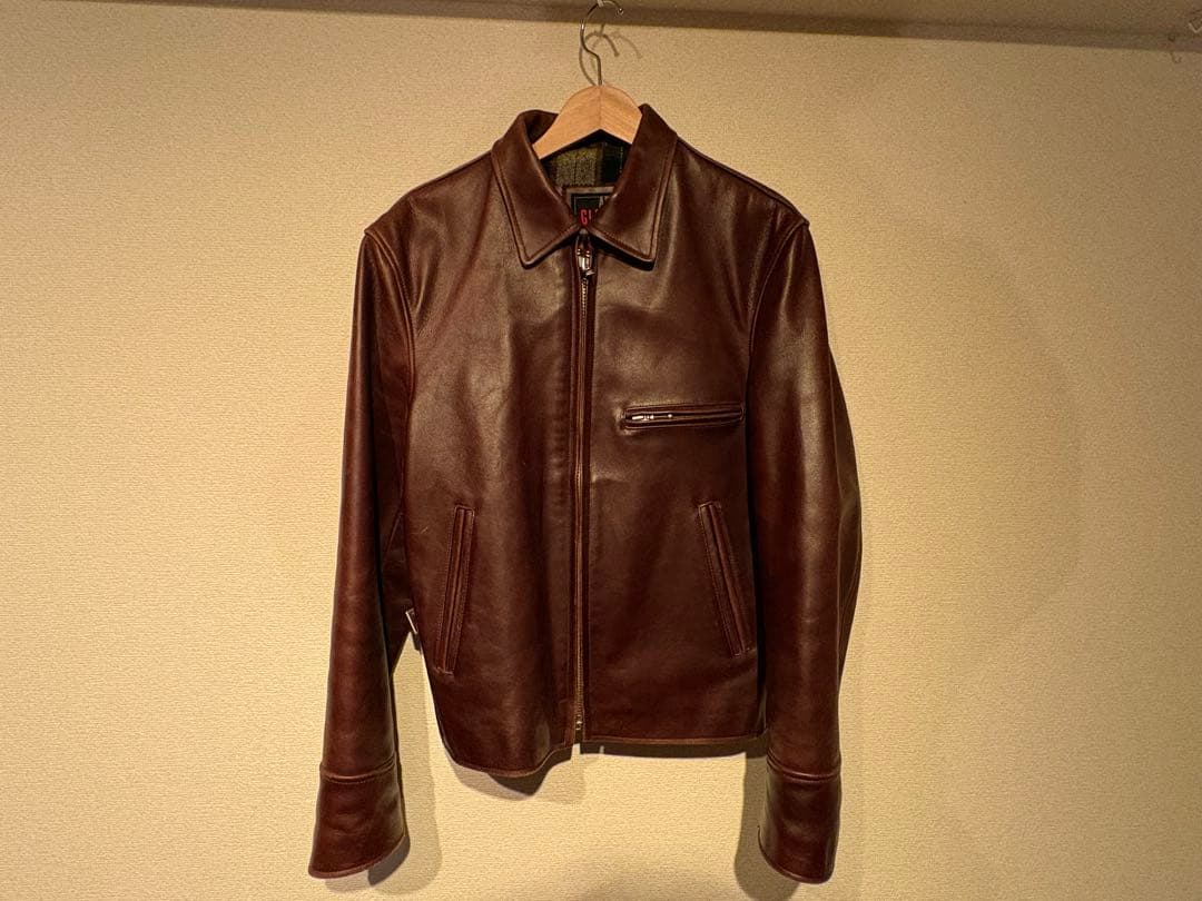 アートグレンヒル ブラウン 肉厚 カウレザー シングルライダース L サイズ