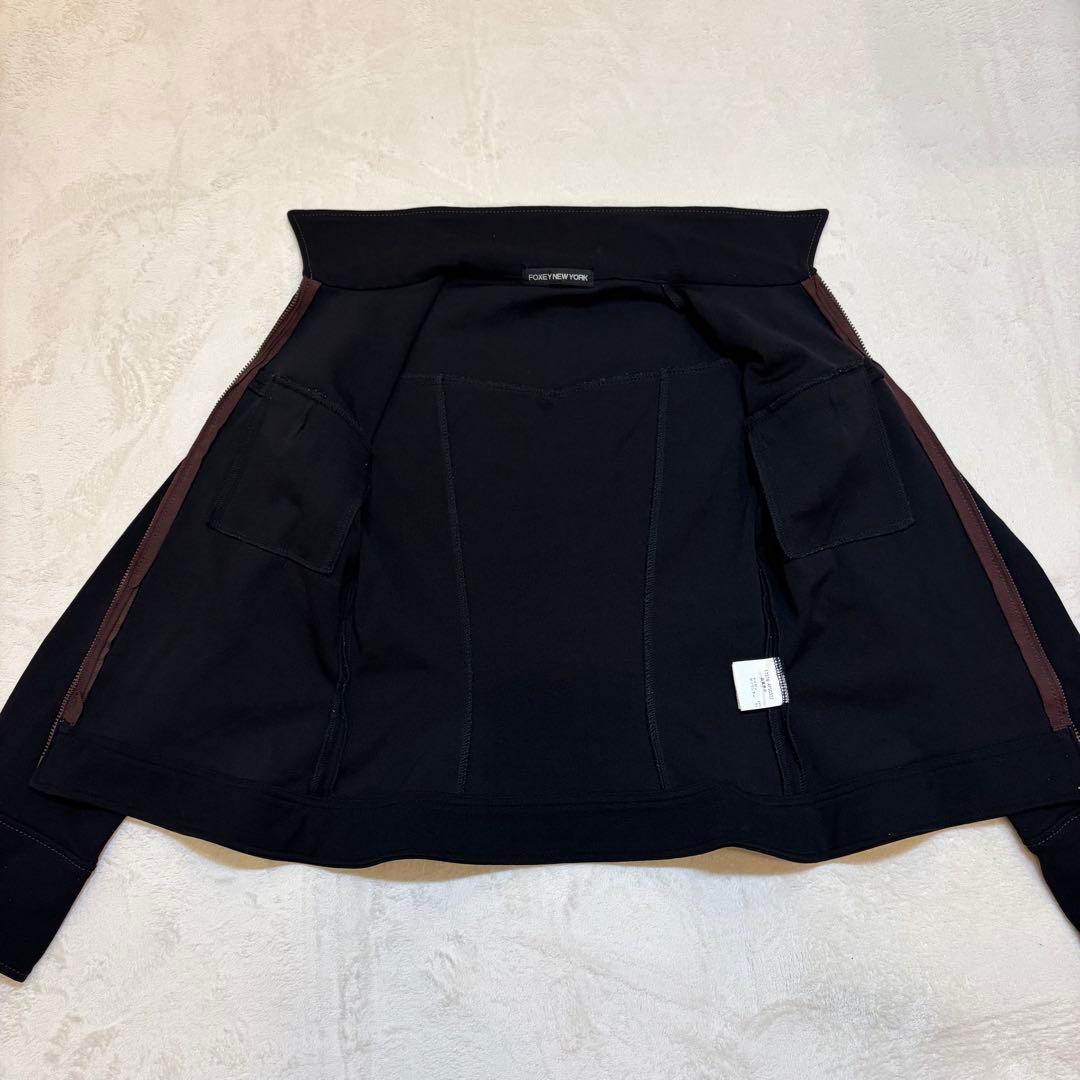 FOXEY NEW YORK ジップジャケット 40 黒 ストレッチ フォクシー