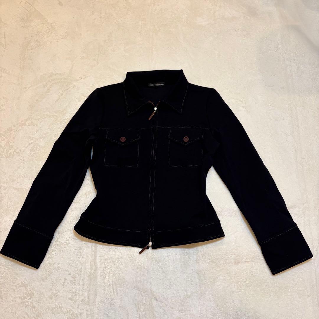FOXEY NEW YORK ジップジャケット 40 黒 ストレッチ フォクシー