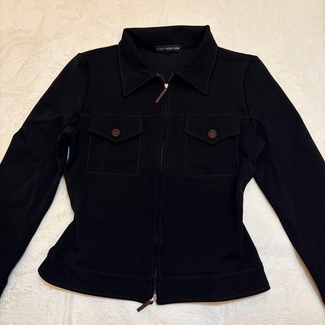 FOXEY NEW YORK ジップジャケット 40 黒 ストレッチ フォクシー