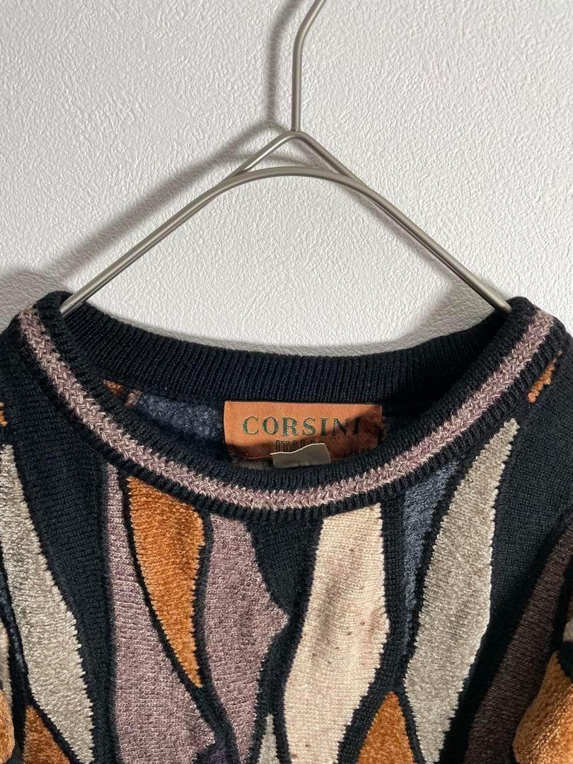 【個性派古着】レトロ CORSINI ITALIA 3Dニット L クージー風