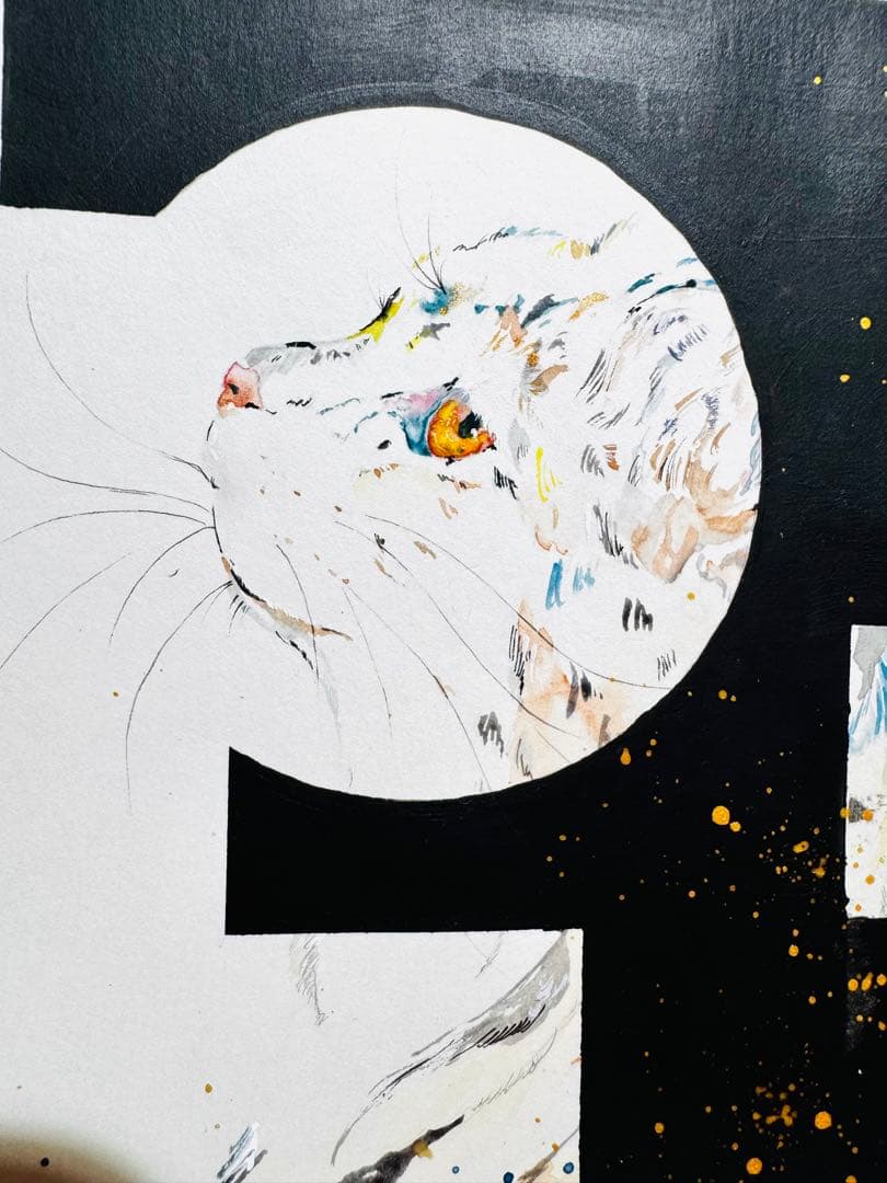 猫 鍵穴 原画 額装済