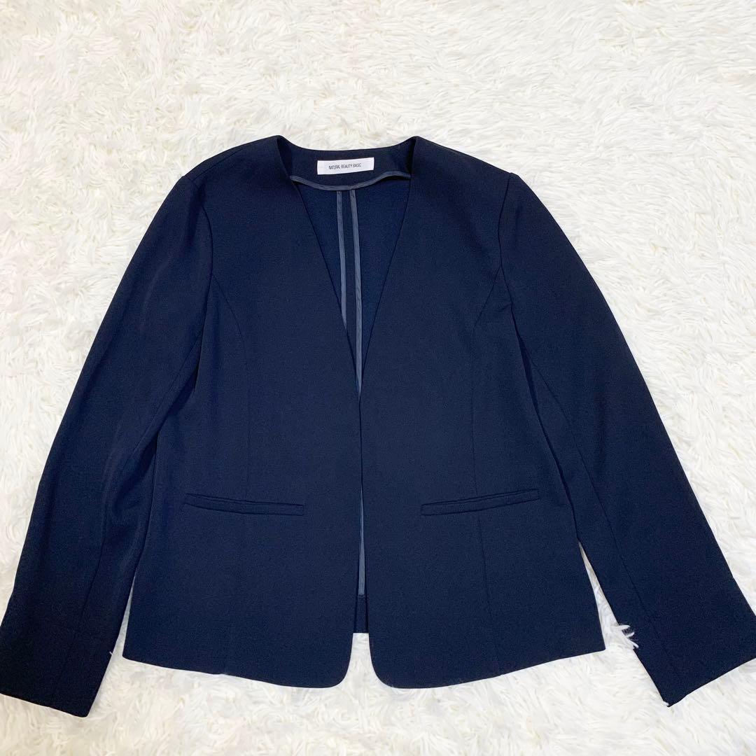 【美品】ナチュラルビューティーベーシック　セットアップ　パンツ　ネイビー　M