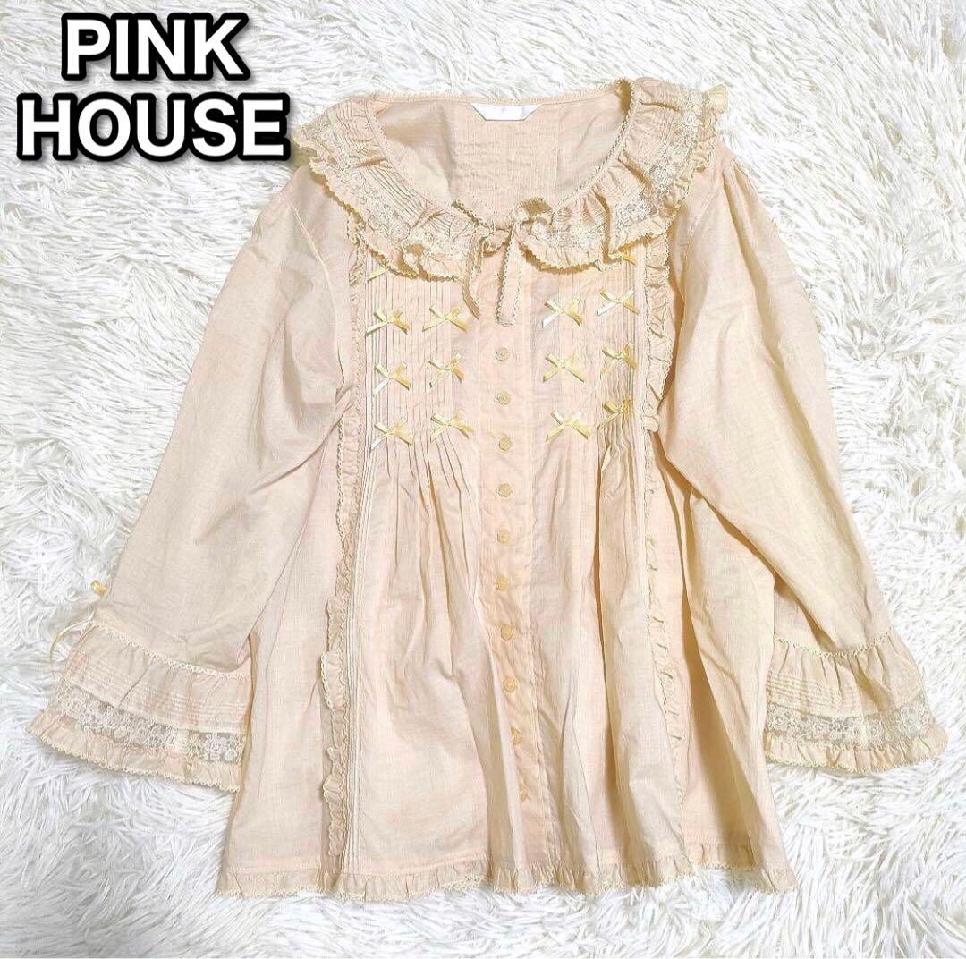 【美品】ピンクハウス 24年 ミニリボンいっぱいブラウス クリームイエロー