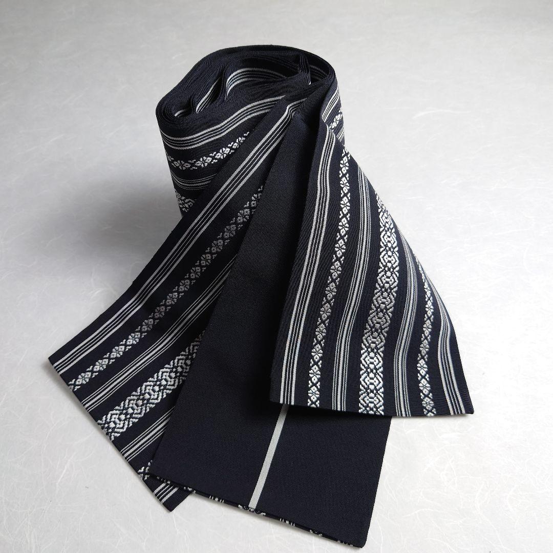 正絹 半幅帯 井上絹織 本場筑前 博多織 金ラベル 黒 未使用品 逸品