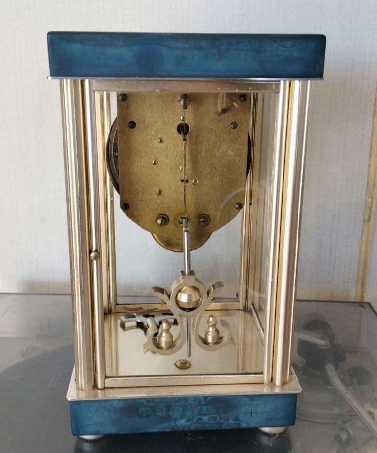 日本美術時計 Nマーク 手巻き ゼンマイ振り子式置時計 4面ガラス 【重厚感！】