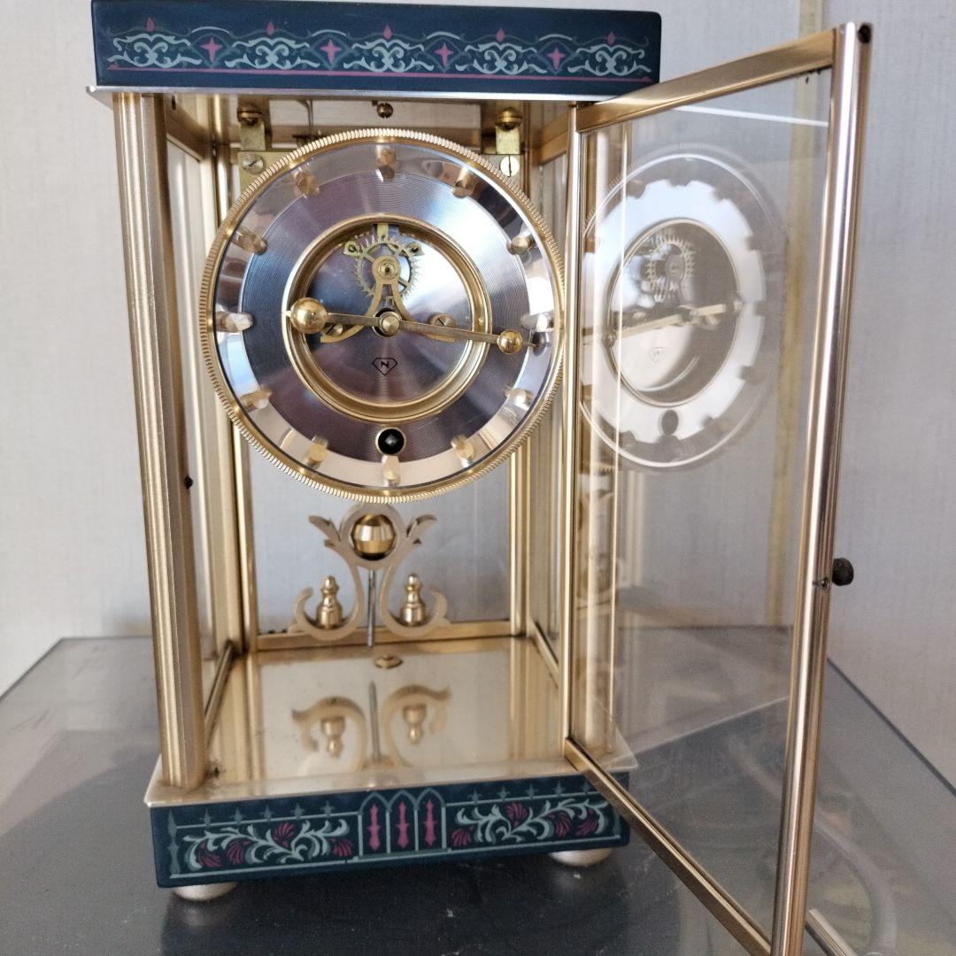 日本美術時計 Nマーク 手巻き ゼンマイ振り子式置時計 4面ガラス 【重厚感！】