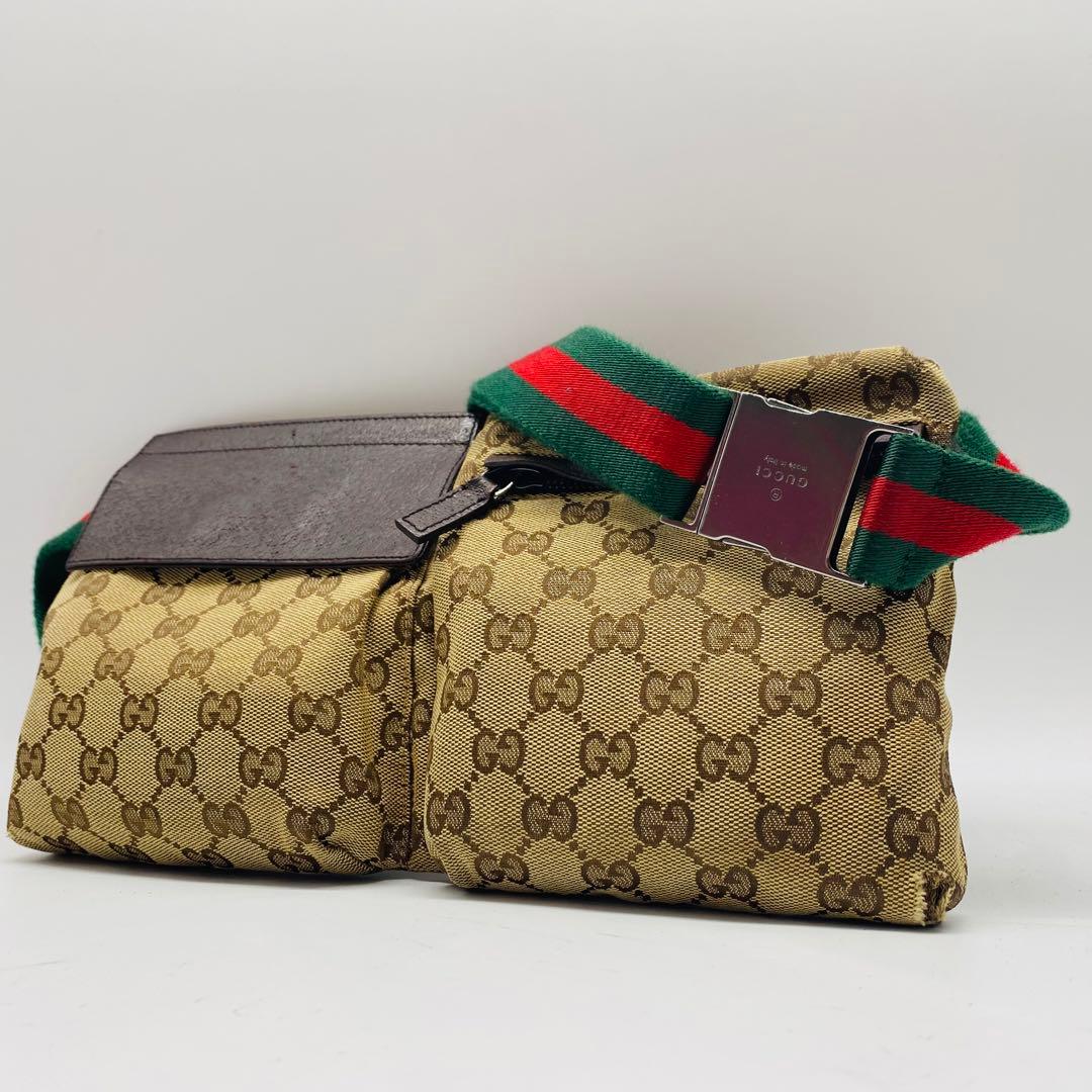 美品✨グッチ ボディバッグ GG キャンバス シェリーライン ブラウン