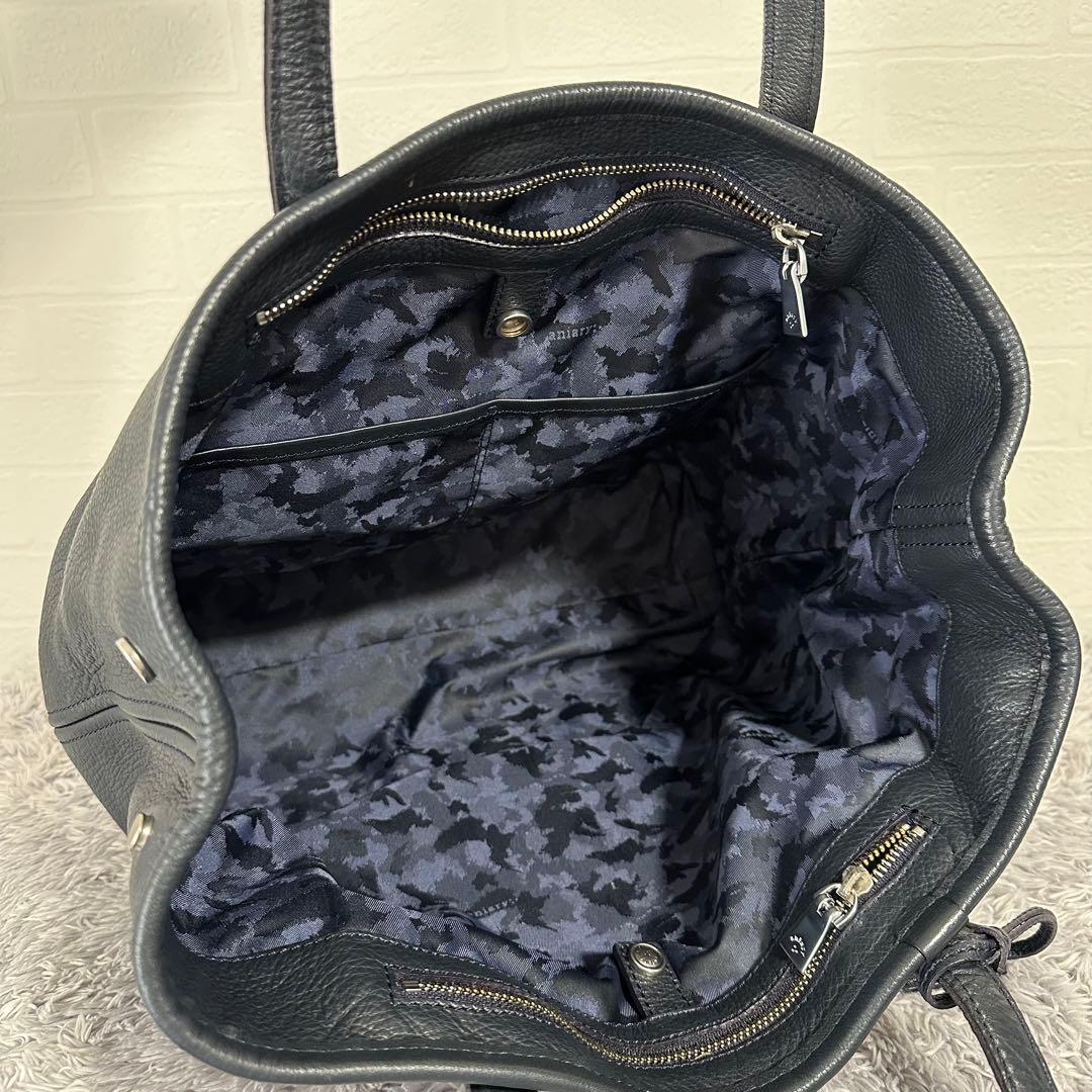 美品　アニアリaniary ビジネストートバッグ　ネイビー　紺　レザー　大容量