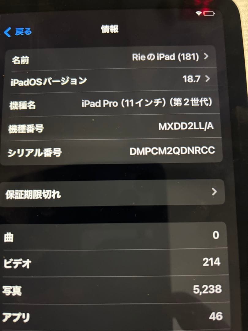 iPadPro11インチ 第2世代 ２５６ＧＢ水没ジャンク品