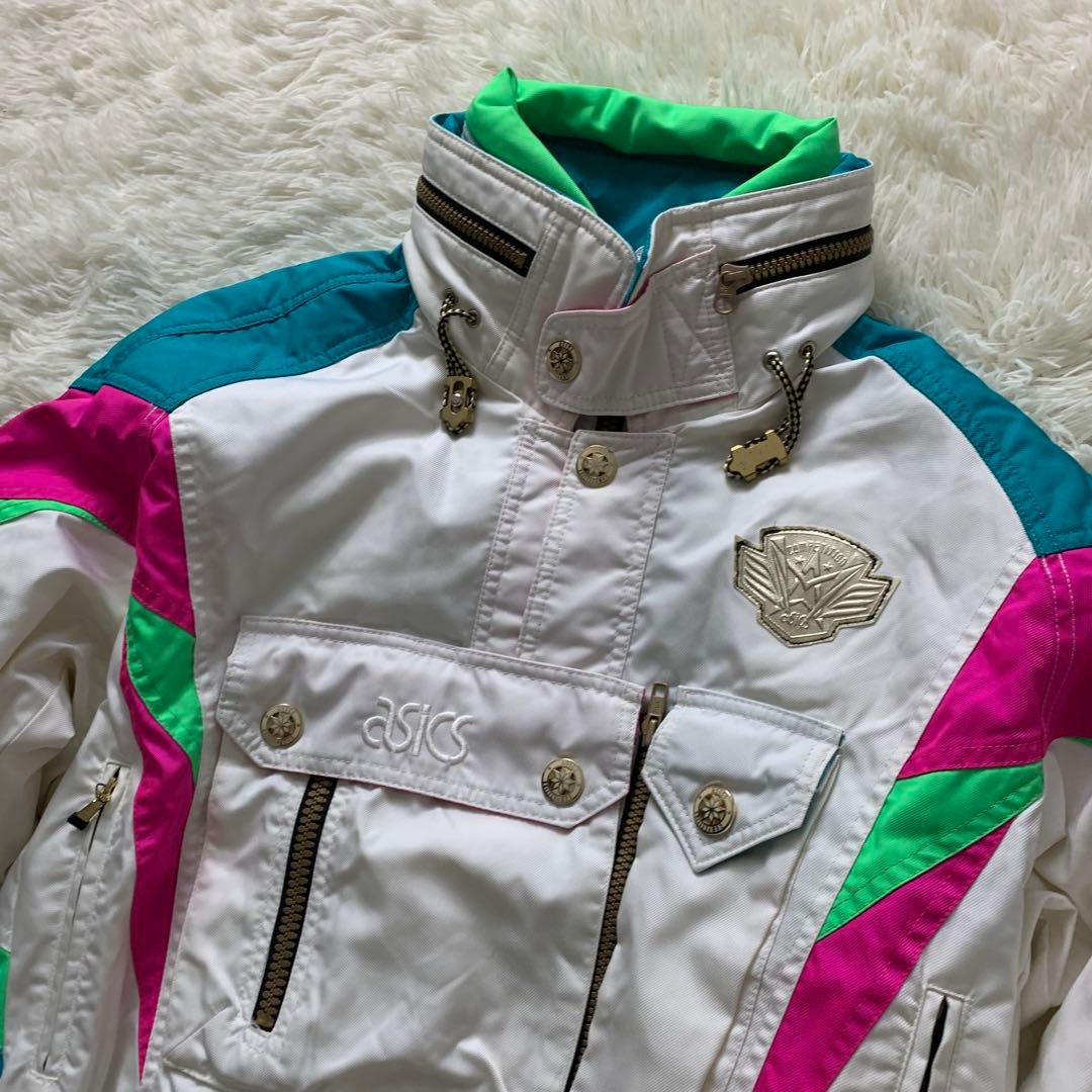 美品■アシックス レトロ　スキーウェア ホワイト マルチカラー M