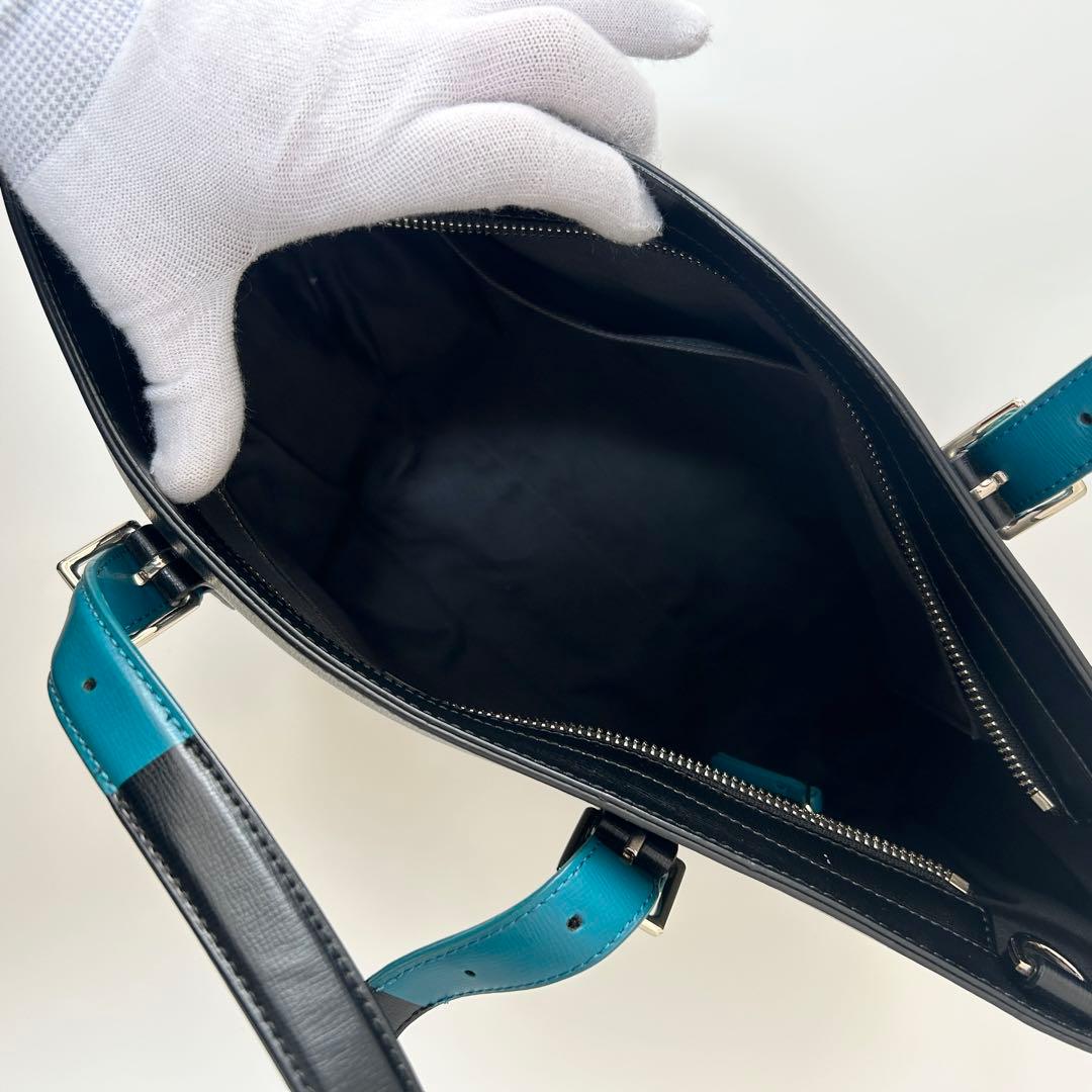ポールスミス トートバッグ 黒×ターコイズ 本革 ビジネスバッグ A4収納可