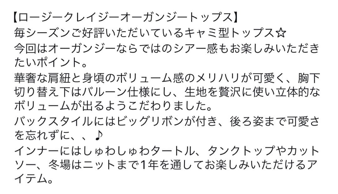 【美品】rosymonster オーガンジートップス　ホワイト