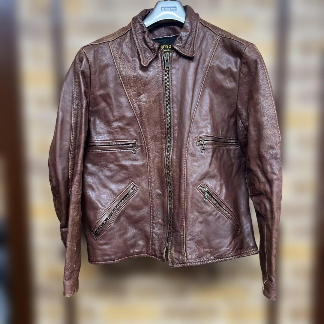 ジ*ン様 ヴィンテージVANSON ブラウンレザーライダージャケット