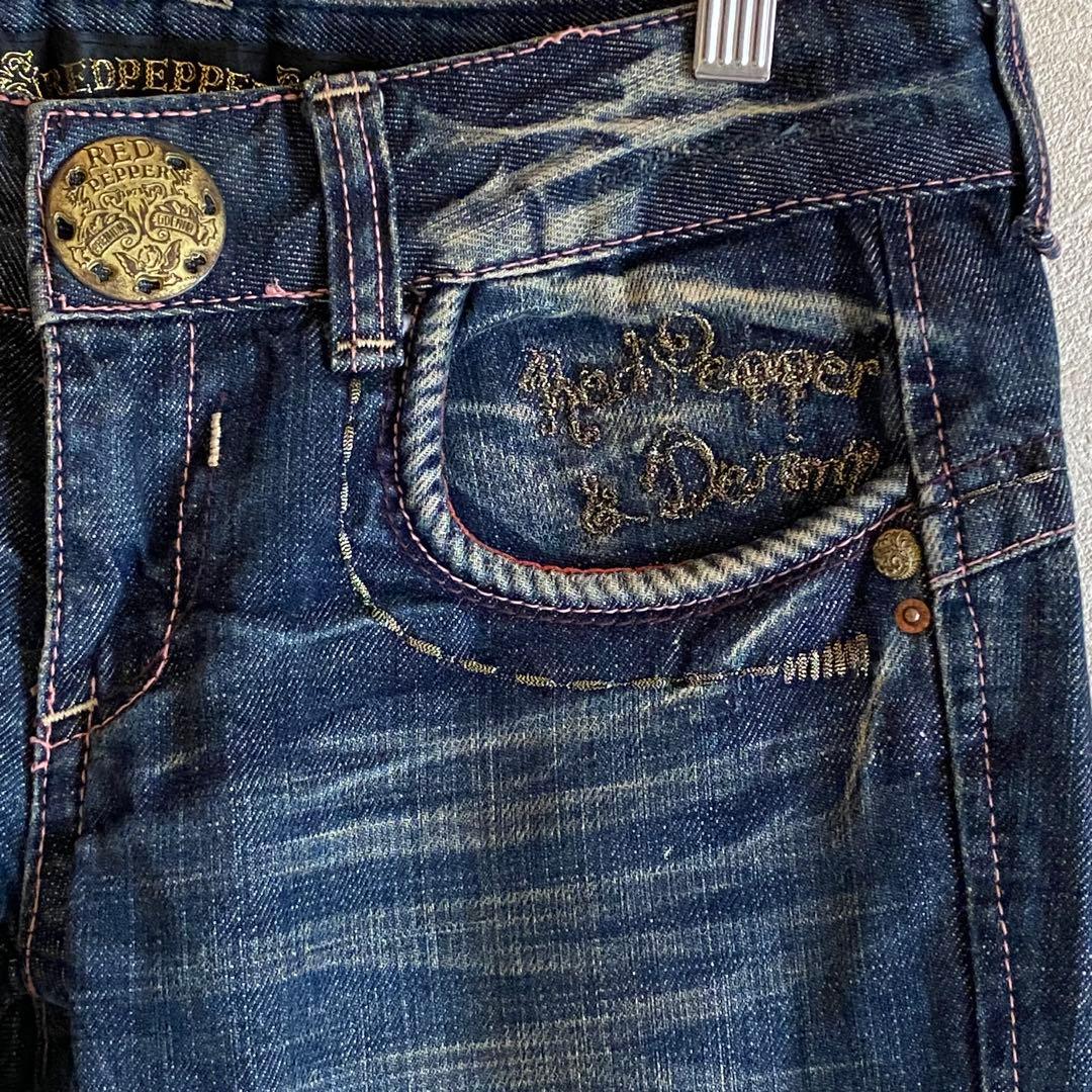 レッドペッパー　フレア　 デニム　27 インディゴ　刺繍　スタッズ　y2k 平成
