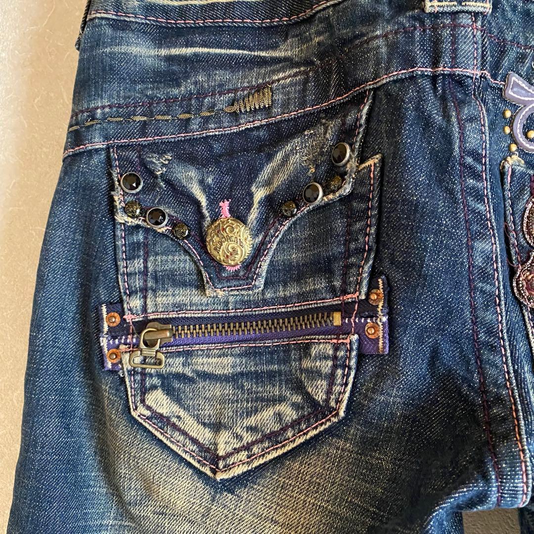 レッドペッパー　フレア　 デニム　27 インディゴ　刺繍　スタッズ　y2k 平成