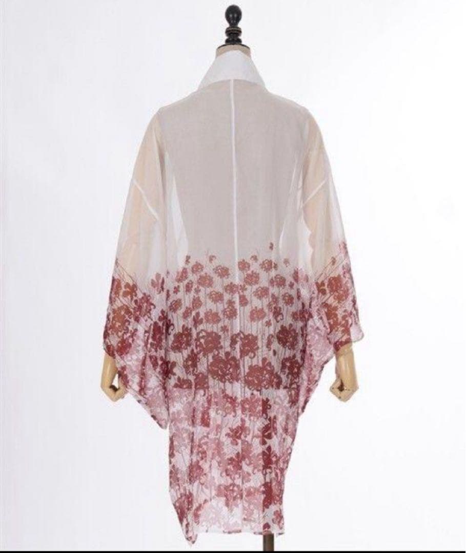 axes femme kawaii 彼岸の白狐会柄彼岸花柄シアー着物風羽織