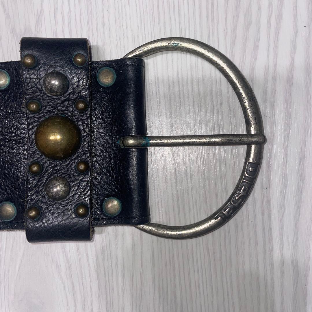 スタッズ付きブラックdieselレザーベルト