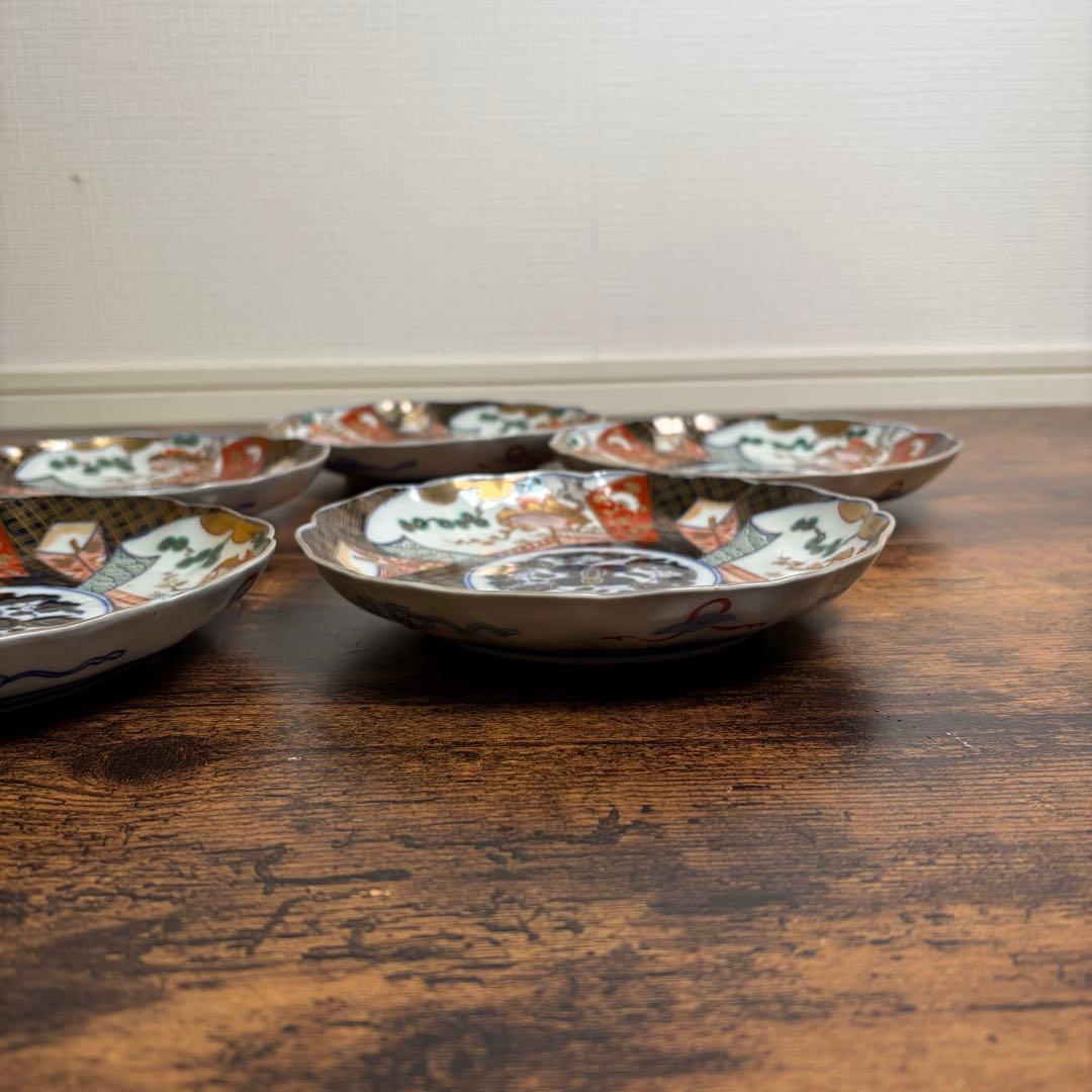 古伊万里　赤絵金彩鳥図六寸皿五客 中皿/銘々皿/アンティーク/お皿時代 070